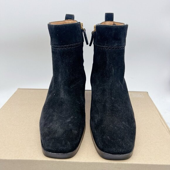 TORY BURCH Everly Ankle Boots Gold Logo Black Suede Side Zip US 7.5 $438 - Picture 5 of 11